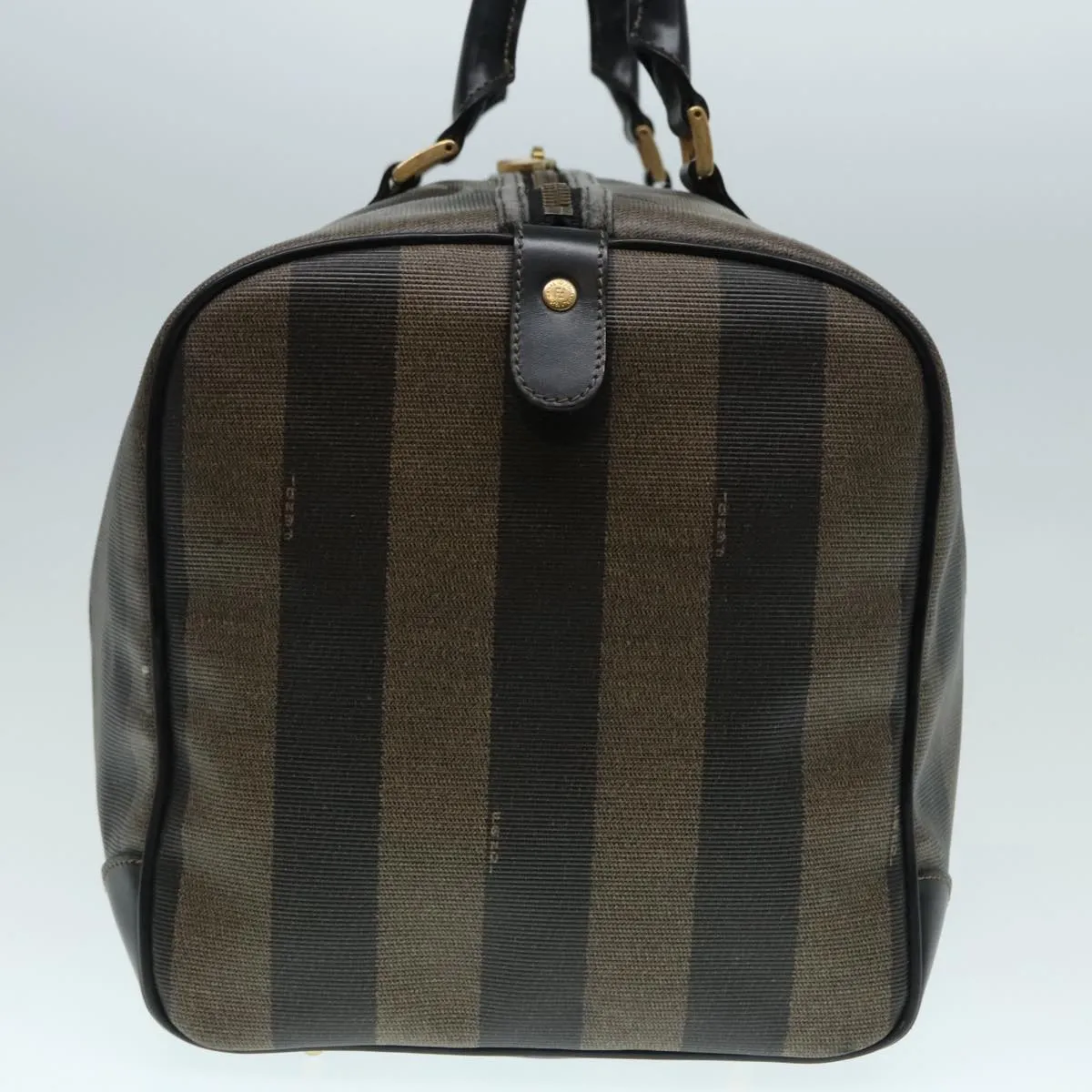 FENDI Pecan Canvas Boston Bag Brown Black gold 90887