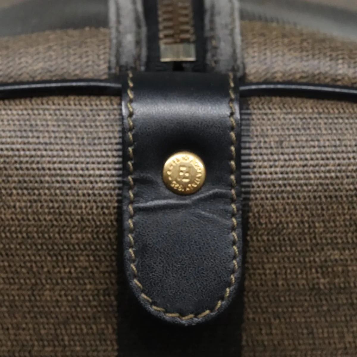 FENDI Pecan Canvas Boston Bag Brown Black gold 90887