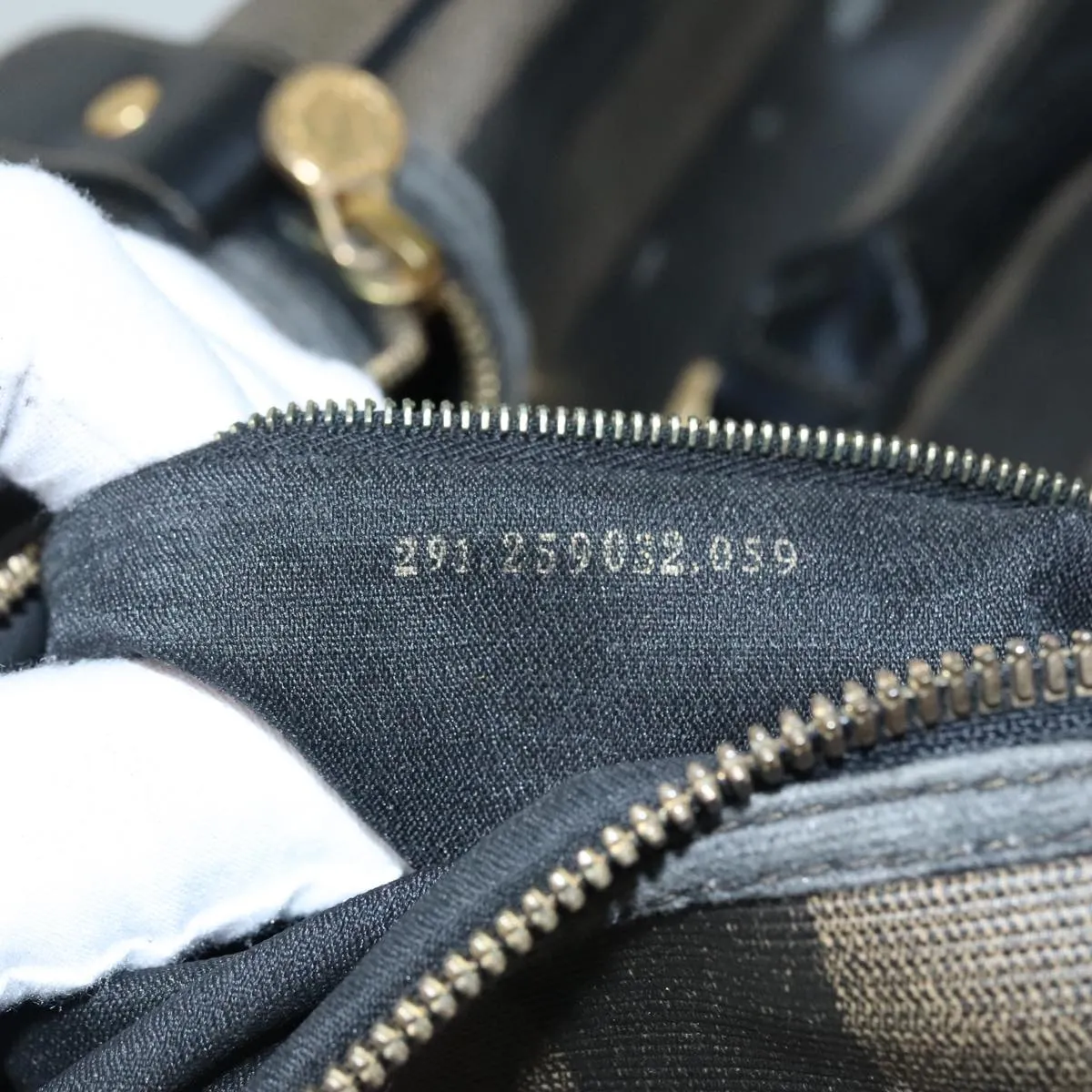 FENDI Pecan Canvas Boston Bag Brown Black gold 90887