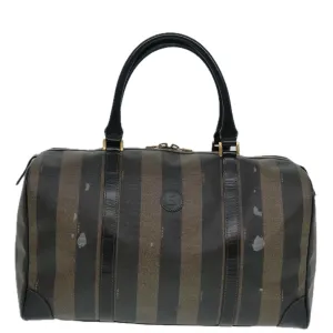 FENDI Pecan Canvas Boston Bag Brown Black gold 90887