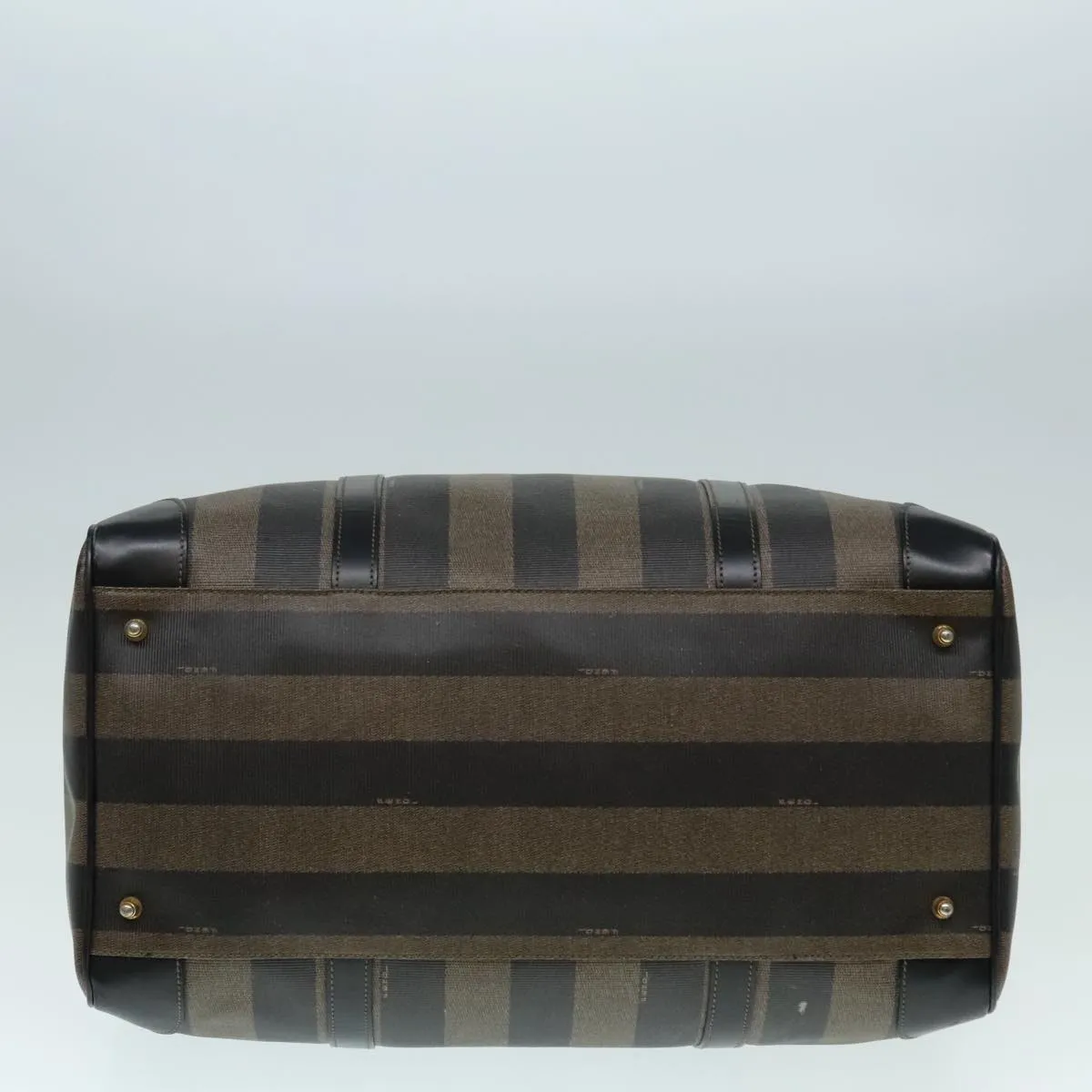 FENDI Pecan Canvas Boston Bag Brown Black gold 90887