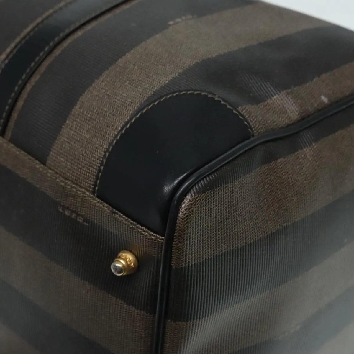 FENDI Pecan Canvas Boston Bag Brown Black gold 90887