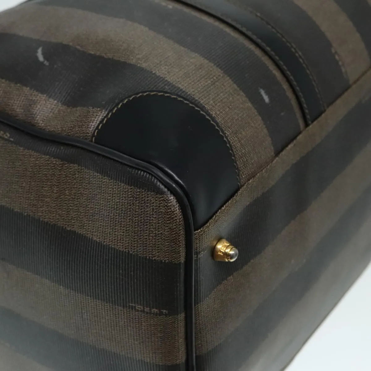 FENDI Pecan Canvas Boston Bag Brown Black gold 90887