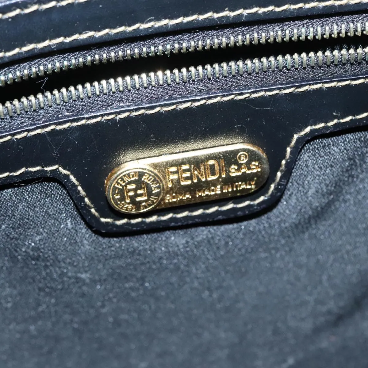 FENDI Pecan Canvas Boston Bag Brown Black gold 90887