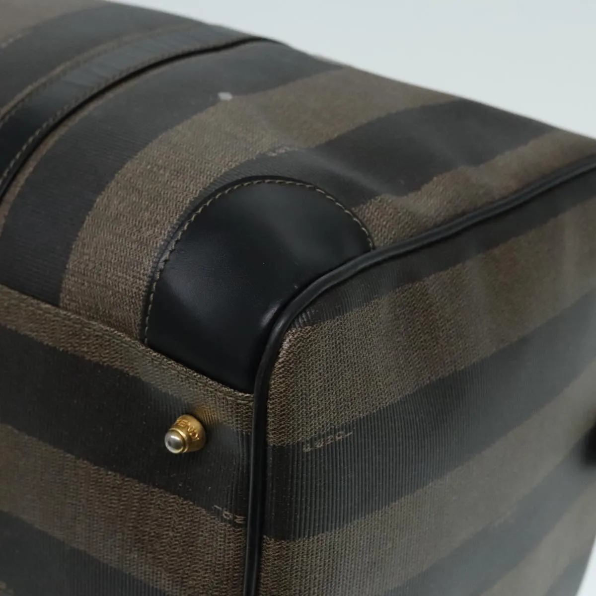 FENDI Pecan Canvas Boston Bag Brown Black gold 90887