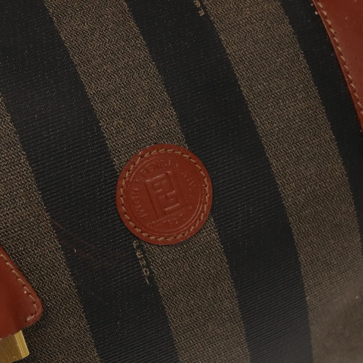 FENDI Pecan Canvas Boston Bag Brown Black Gold fm4002