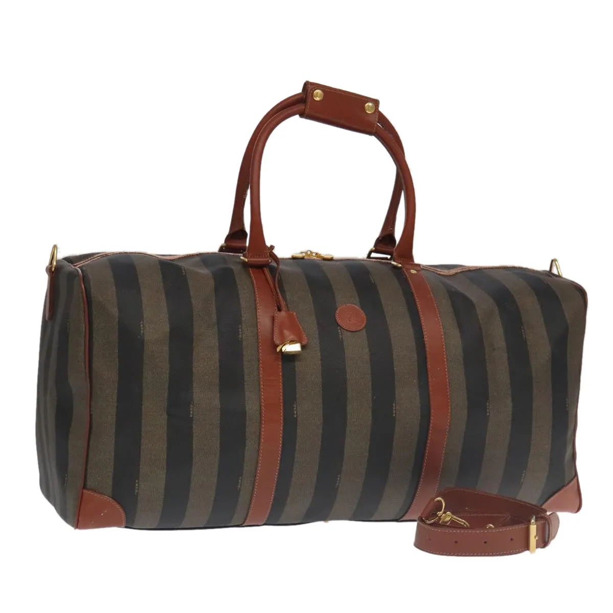 FENDI Pecan Canvas Boston Bag Brown Black Gold fm4002