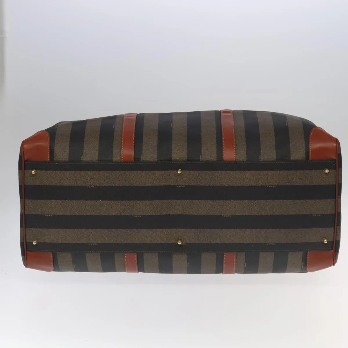 FENDI Pecan Canvas Boston Bag Brown Black Gold fm4002