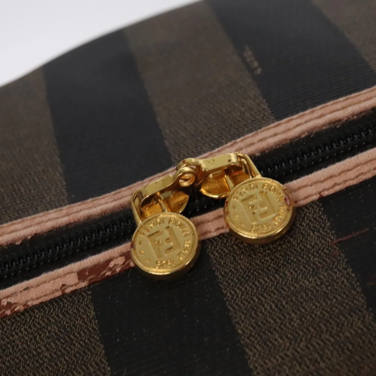 FENDI Pecan Canvas Boston Bag Brown Black Gold fm4002