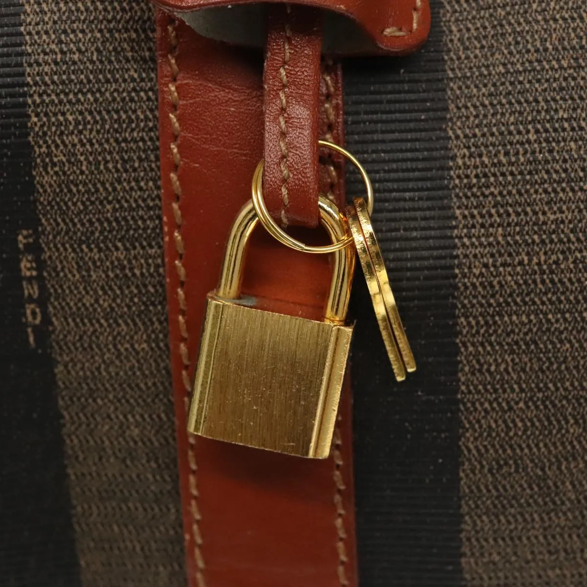 FENDI Pecan Canvas Boston Bag Brown Black Gold fm4002
