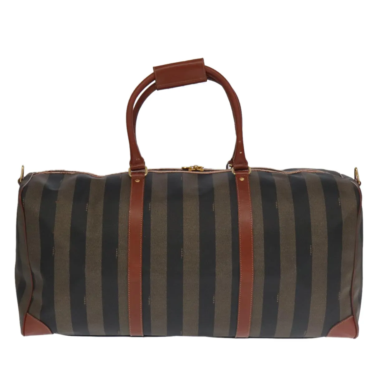 FENDI Pecan Canvas Boston Bag Brown Black Gold fm4002