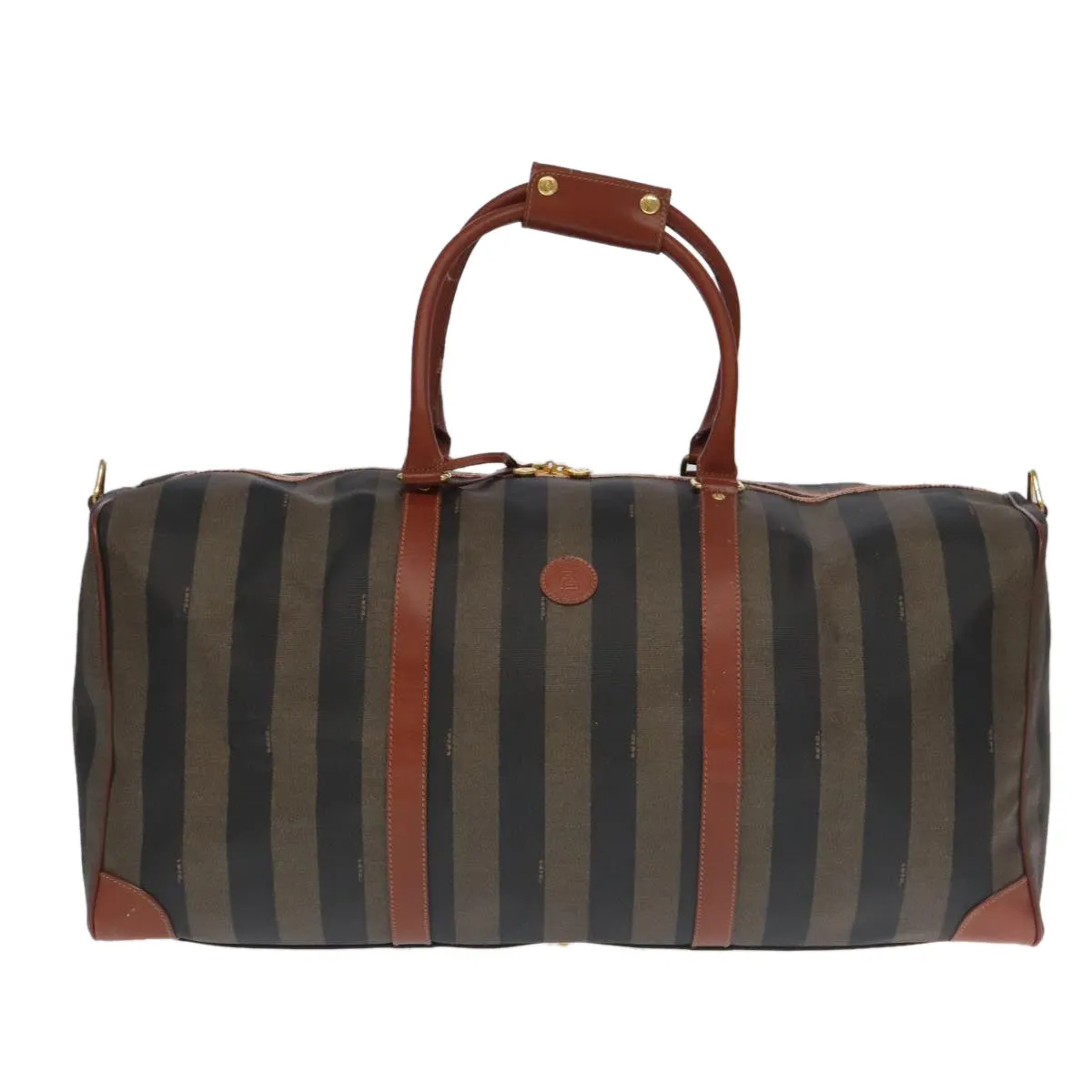 FENDI Pecan Canvas Boston Bag Brown Black Gold fm4002