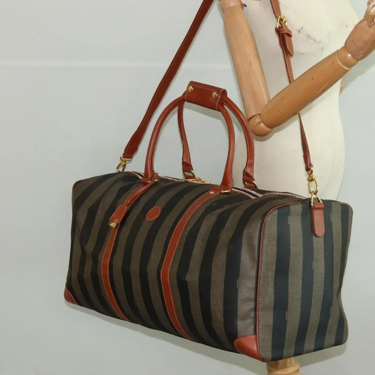 FENDI Pecan Canvas Boston Bag Brown Black Gold fm4002