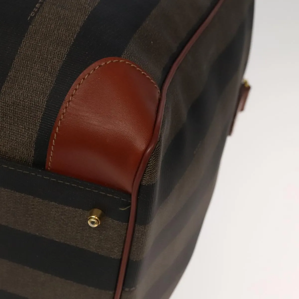 FENDI Pecan Canvas Boston Bag Brown Black Gold fm4002