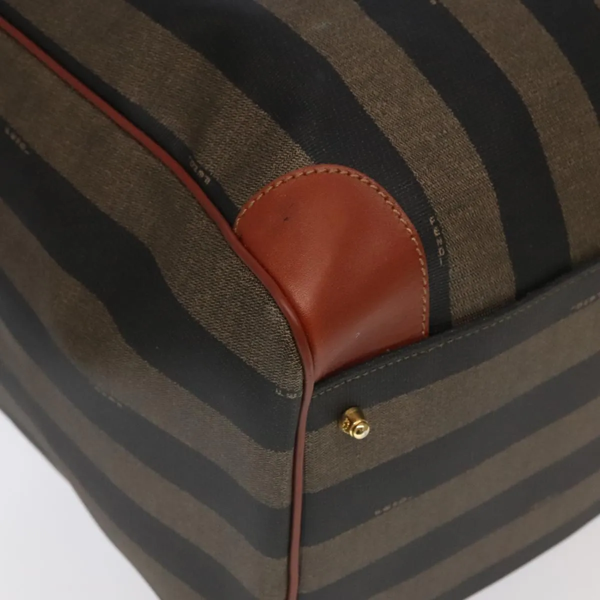 FENDI Pecan Canvas Boston Bag Brown Black Gold fm4002