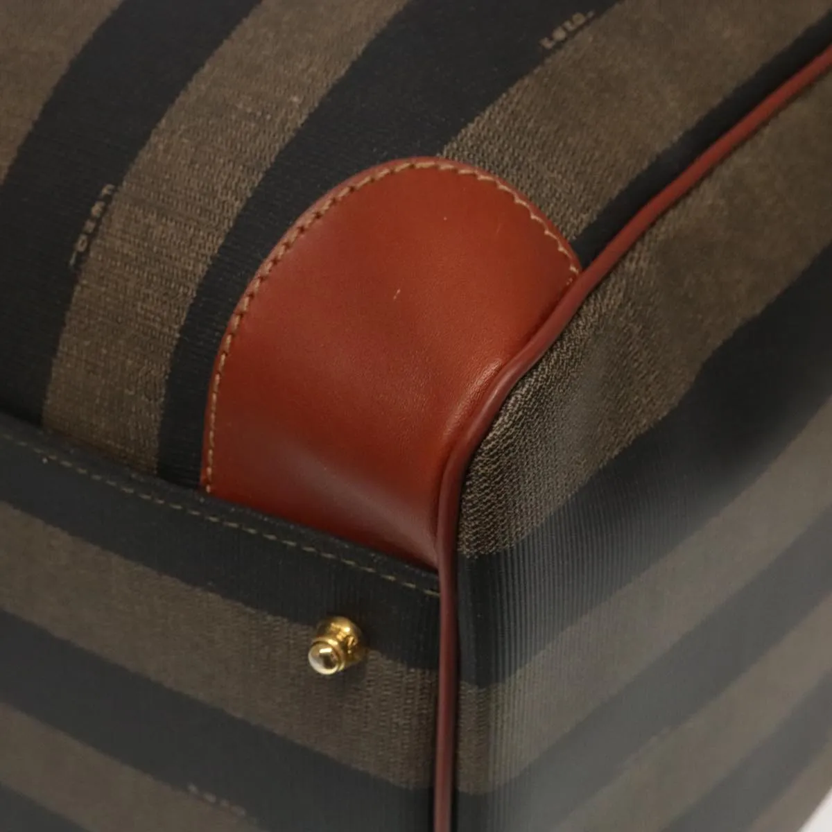FENDI Pecan Canvas Boston Bag Brown Black Gold fm4002