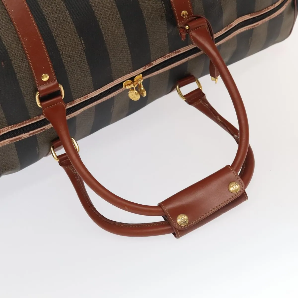 FENDI Pecan Canvas Boston Bag Brown Black Gold fm4002