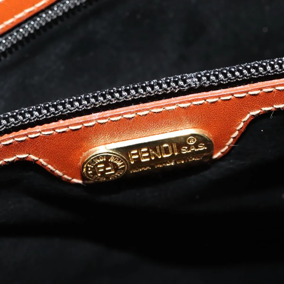 FENDI Pecan Canvas Boston Bag Brown Black Gold fm4002