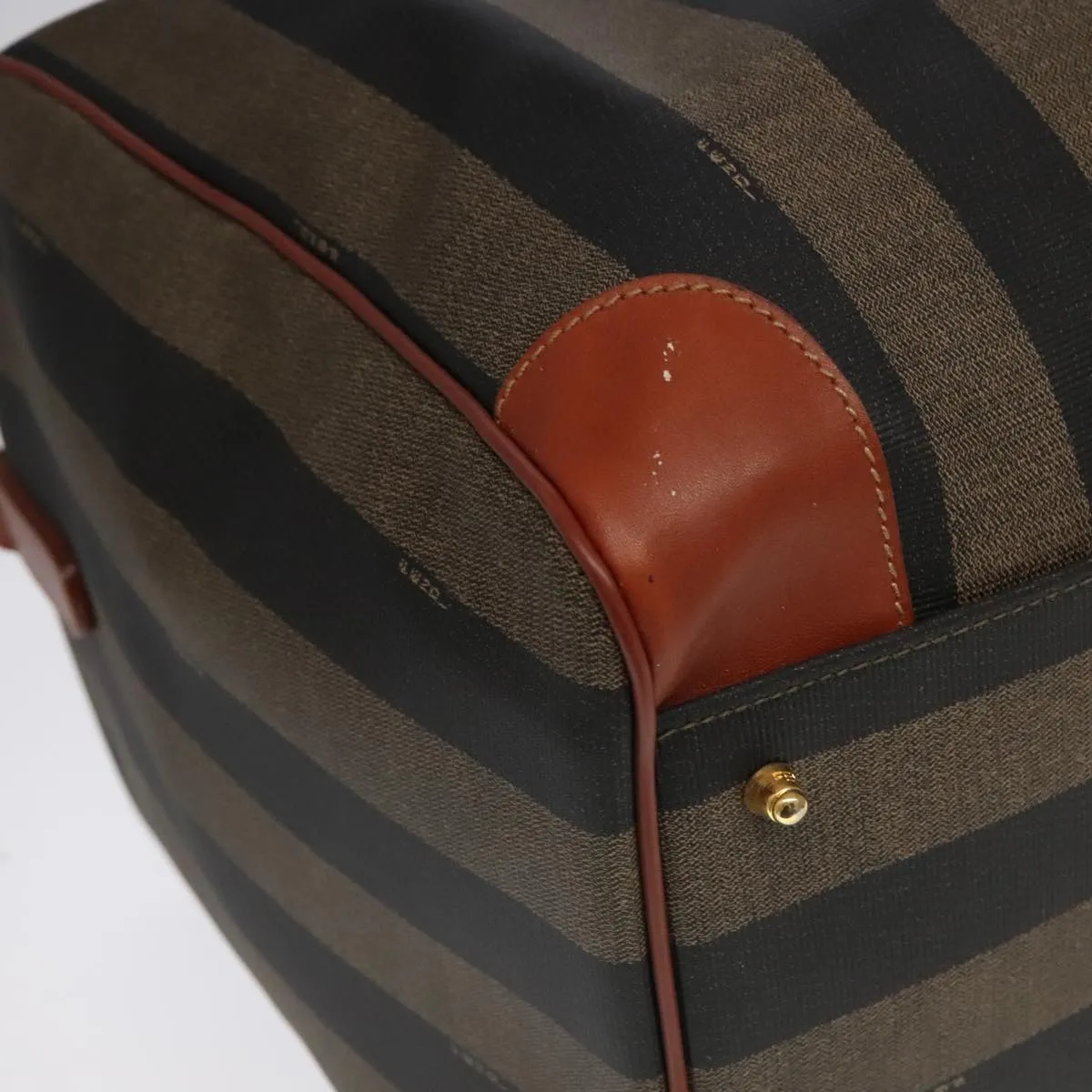 FENDI Pecan Canvas Boston Bag Brown Black Gold fm4002