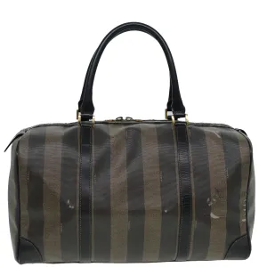 FENDI Pecan Canvas Boston Bag Brown Black th5173