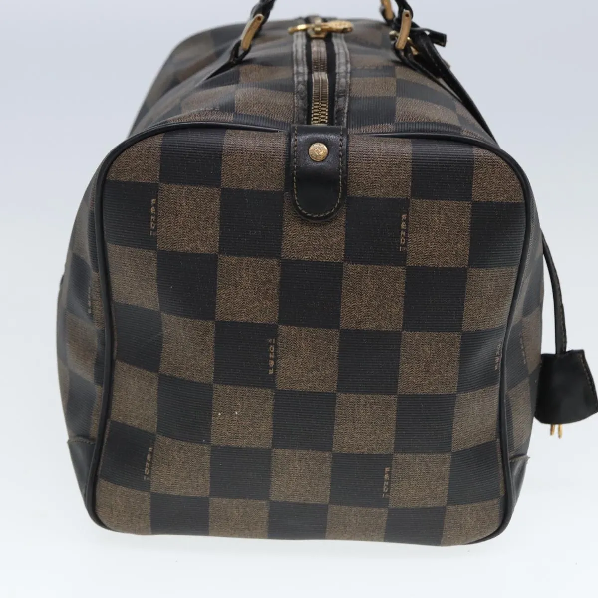 FENDI Pecan Canvas Boston Bag PVC Leather Brown Black 78537