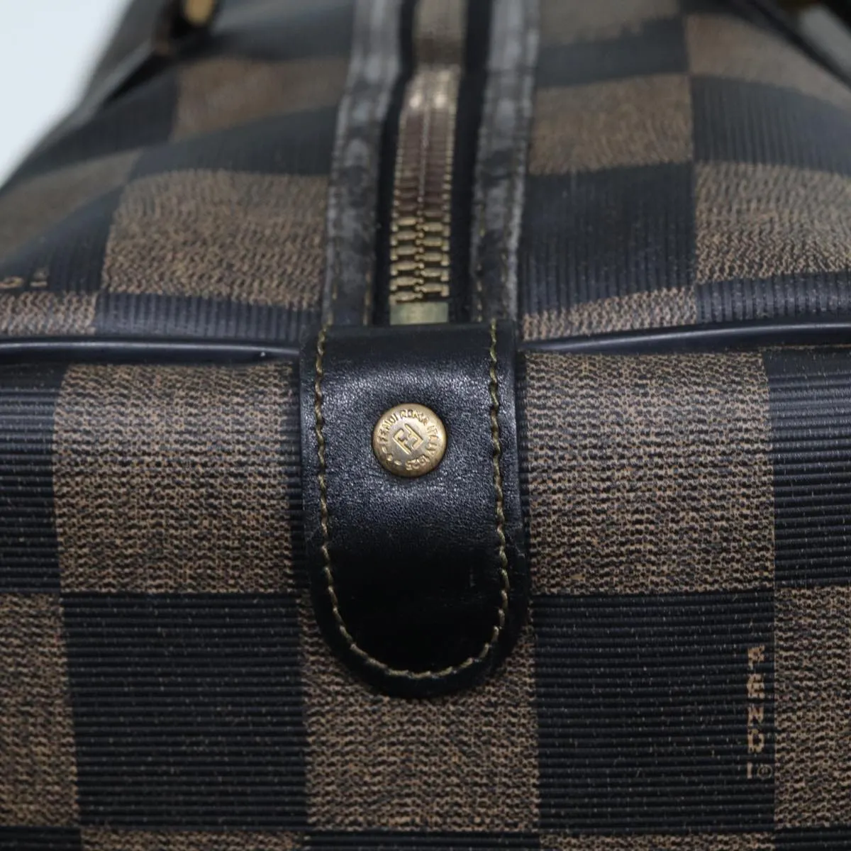 FENDI Pecan Canvas Boston Bag PVC Leather Brown Black 78537