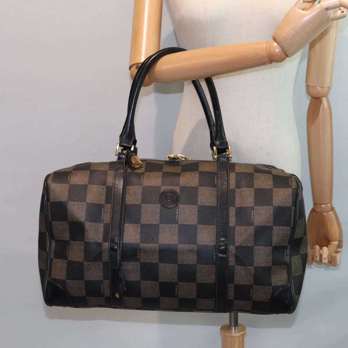 FENDI Pecan Canvas Boston Bag PVC Leather Brown Black 78537