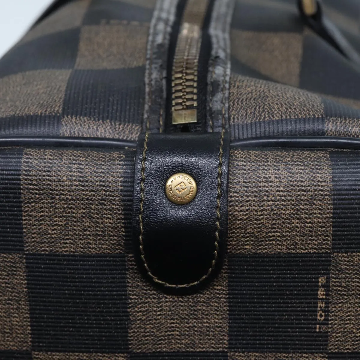 FENDI Pecan Canvas Boston Bag PVC Leather Brown Black 78537