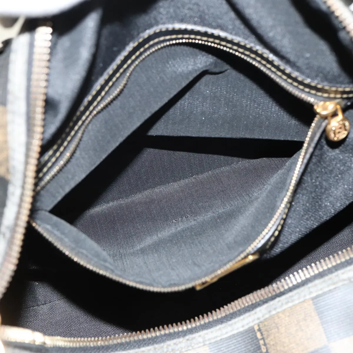 FENDI Pecan Canvas Boston Bag PVC Leather Brown Black 78537