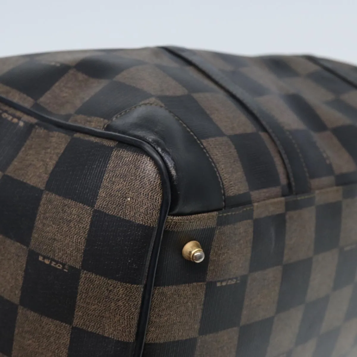 FENDI Pecan Canvas Boston Bag PVC Leather Brown Black 78537