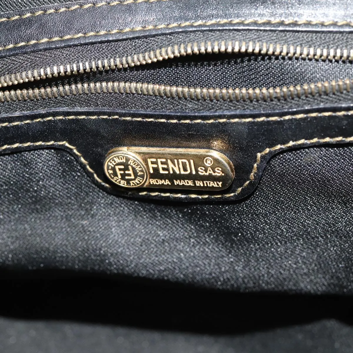 FENDI Pecan Canvas Boston Bag PVC Leather Brown Black 78537