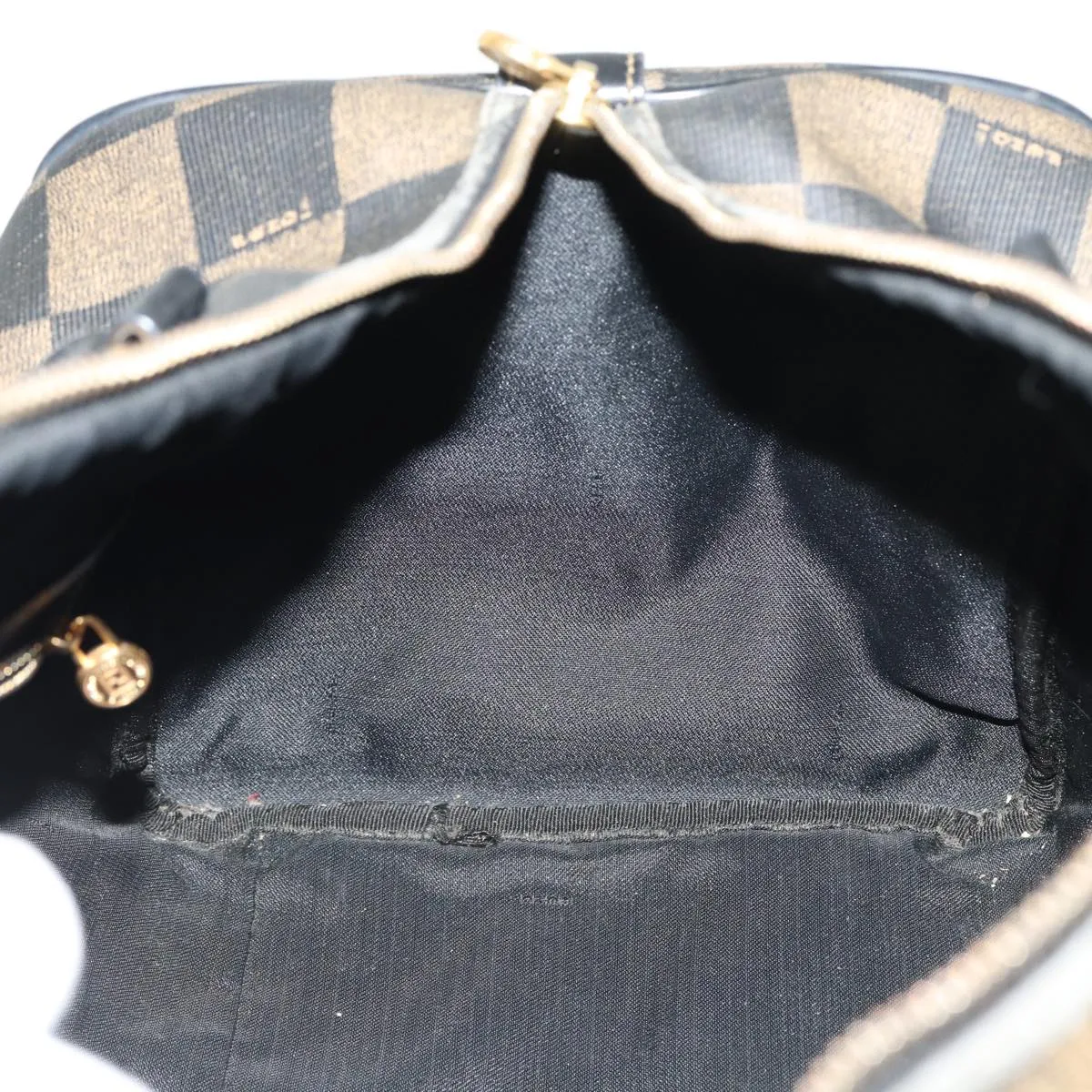 FENDI Pecan Canvas Boston Bag PVC Leather Brown Black 78537