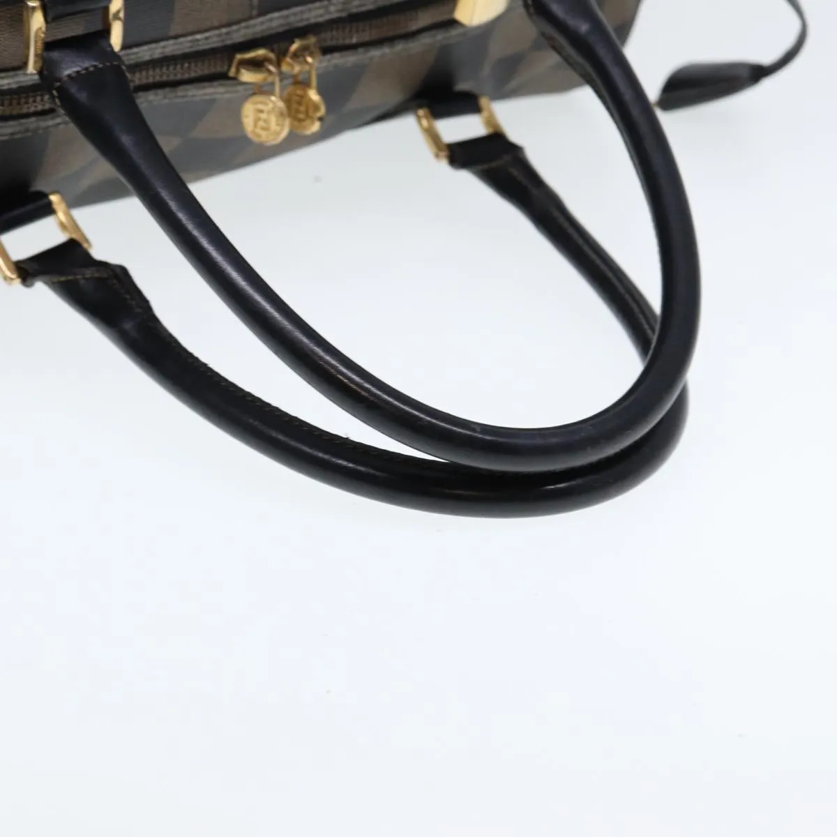 FENDI Pecan Canvas Boston Bag PVC Leather Brown Black 78537