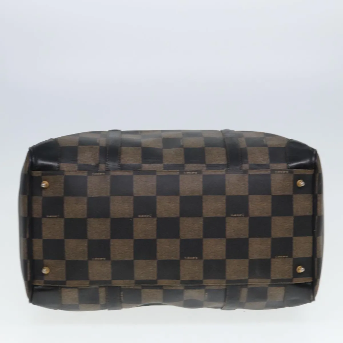 FENDI Pecan Canvas Boston Bag PVC Leather Brown Black 78537