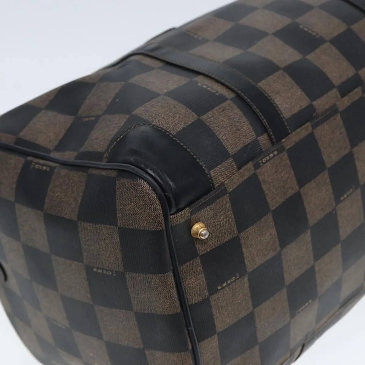 FENDI Pecan Canvas Boston Bag PVC Leather Brown Black 78537