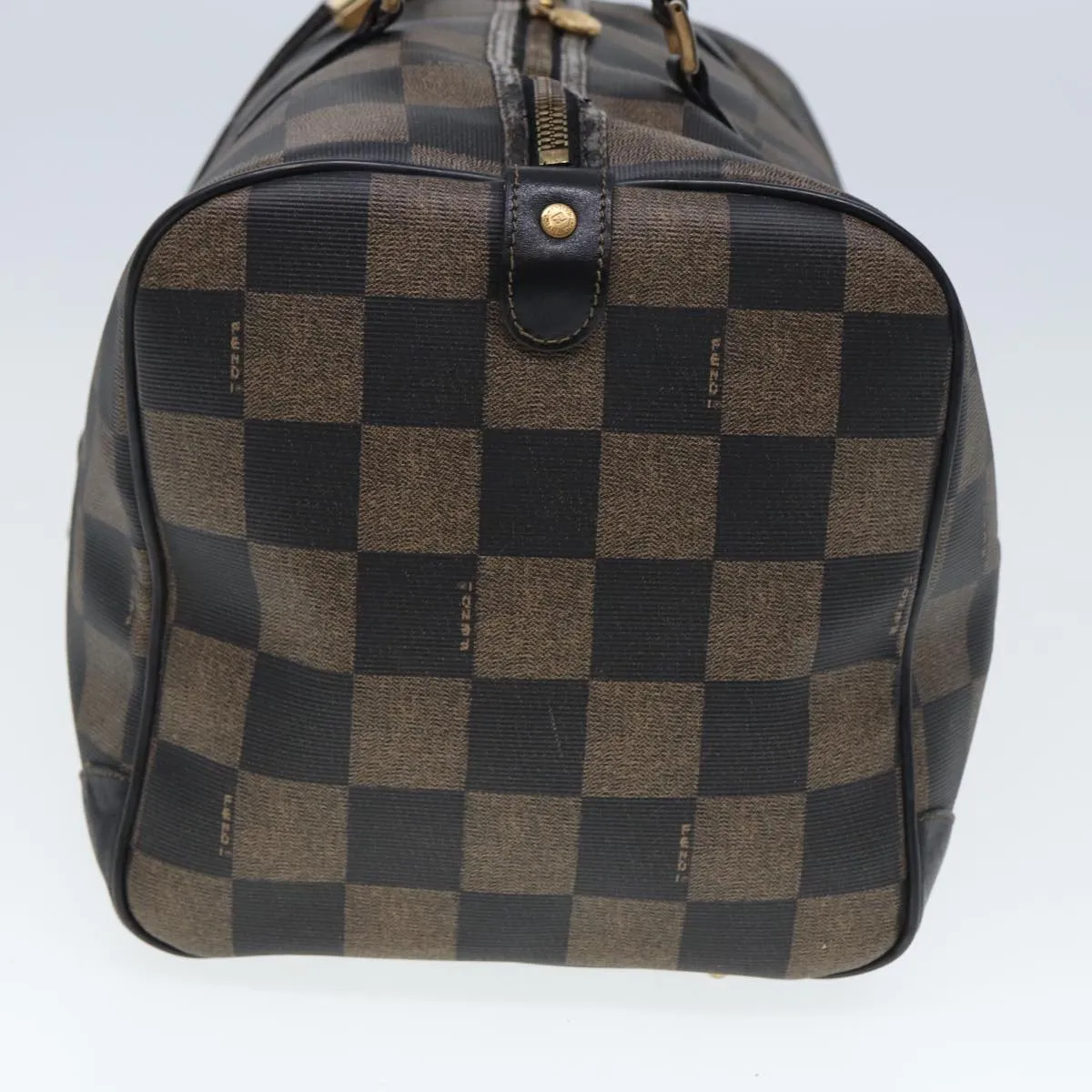 FENDI Pecan Canvas Boston Bag PVC Leather Brown Black 78537