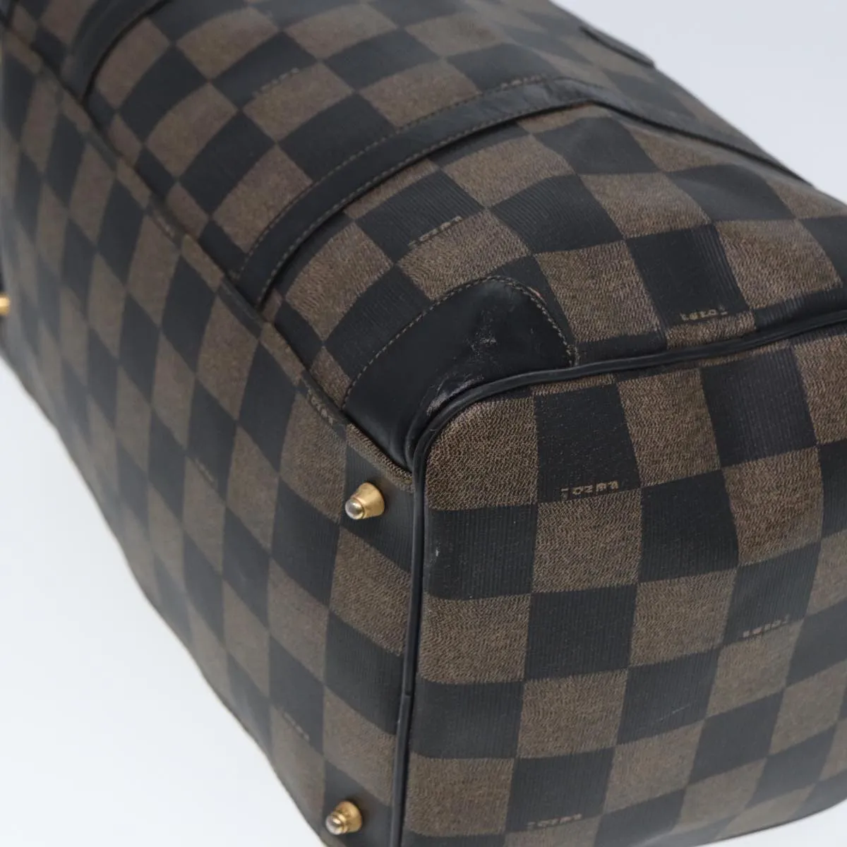 FENDI Pecan Canvas Boston Bag PVC Leather Brown Black 78537