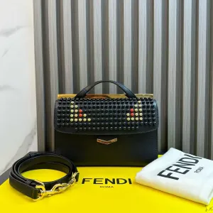 Fendi Peekaboo Black Studded Leather Shoulder Bag