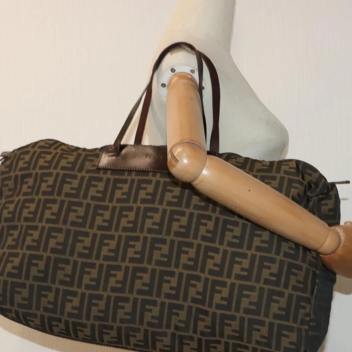 FENDI Zucca Canvas Boston Bag Brown hk1658