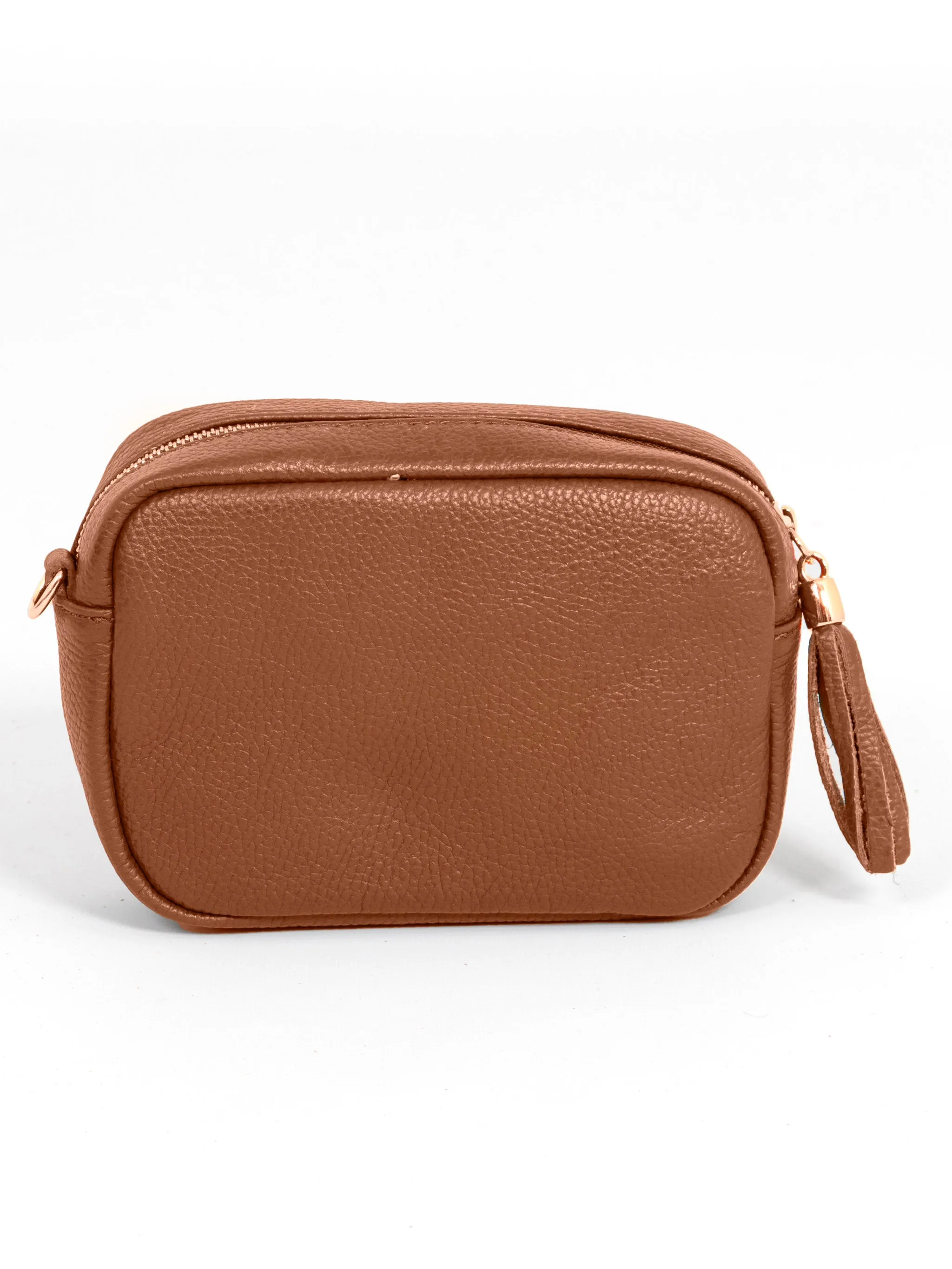 Fleur Italian Leather Crossbody Bag - Tan, Pebbled