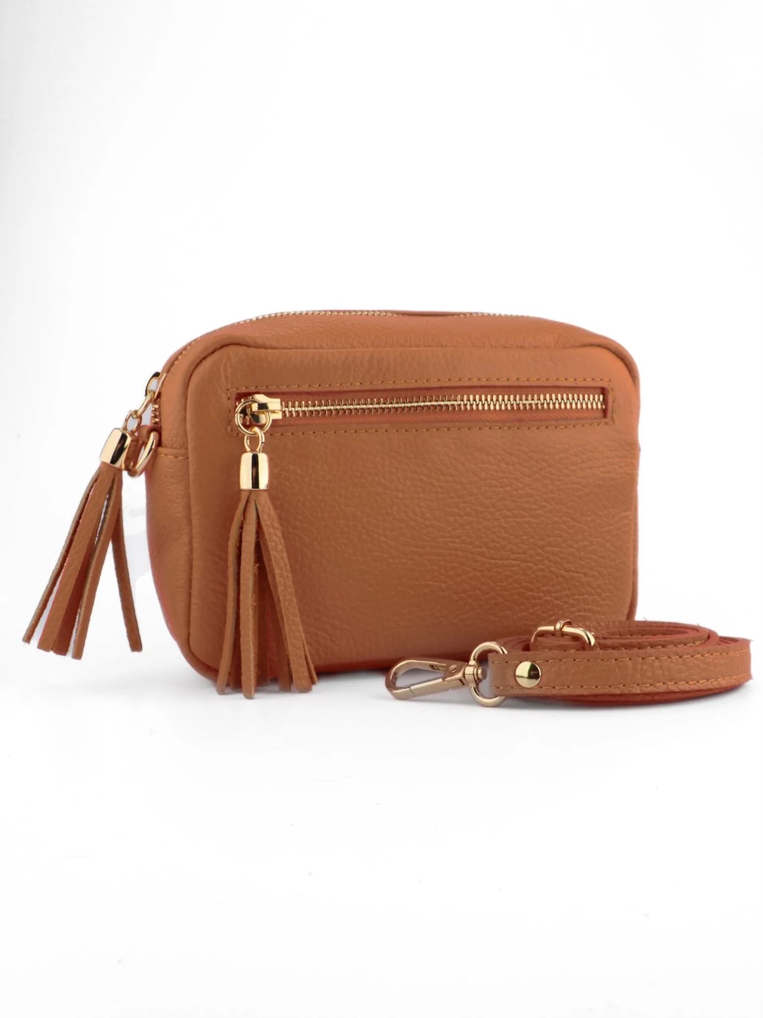 Fleur Italian Leather Crossbody Bag - Tan, Pebbled