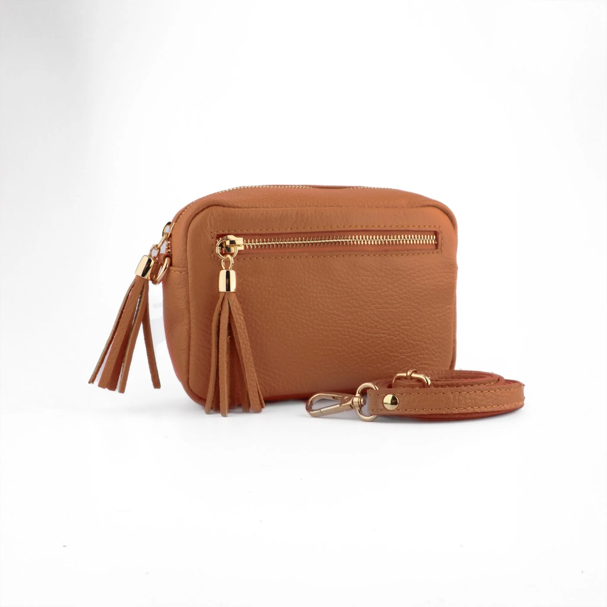 Fleur Italian Leather Crossbody Bag - Tan, Pebbled