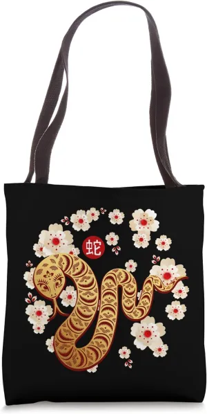 Flower Lucky Money Red Envelope Snake Year Ingot ART ON BACK Tote Bag