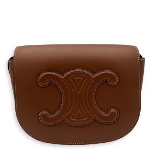 Folco Crossbody Bag Brown in Calfskin, Gold hardware