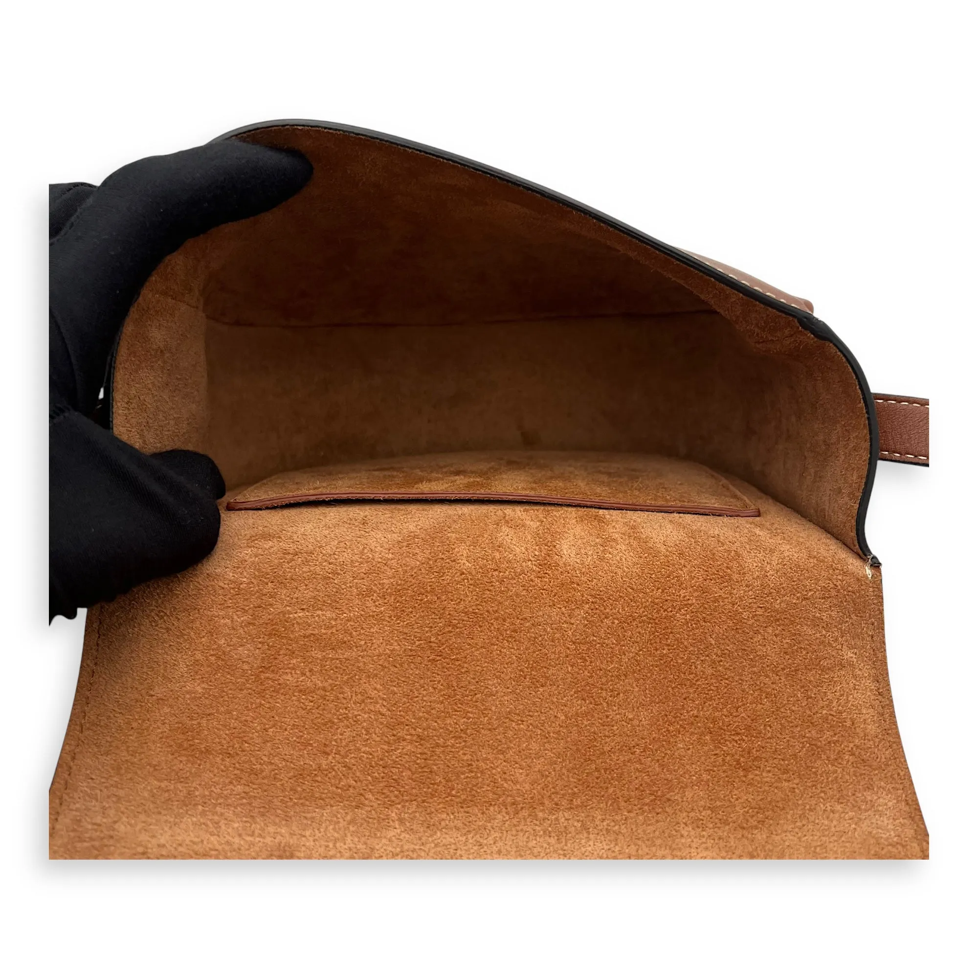 Folco Crossbody Bag Brown in Calfskin, Gold hardware