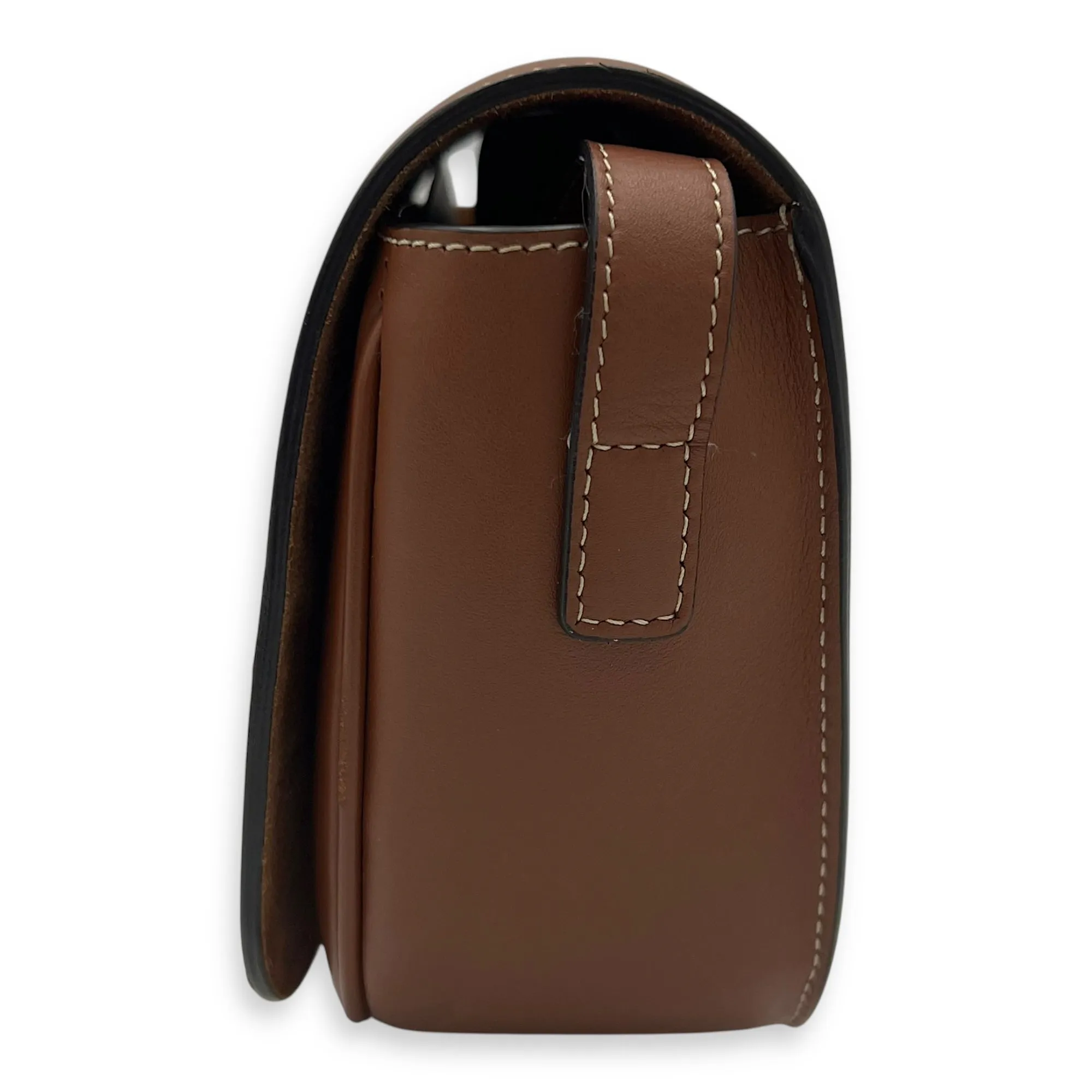 Folco Crossbody Bag Brown in Calfskin, Gold hardware