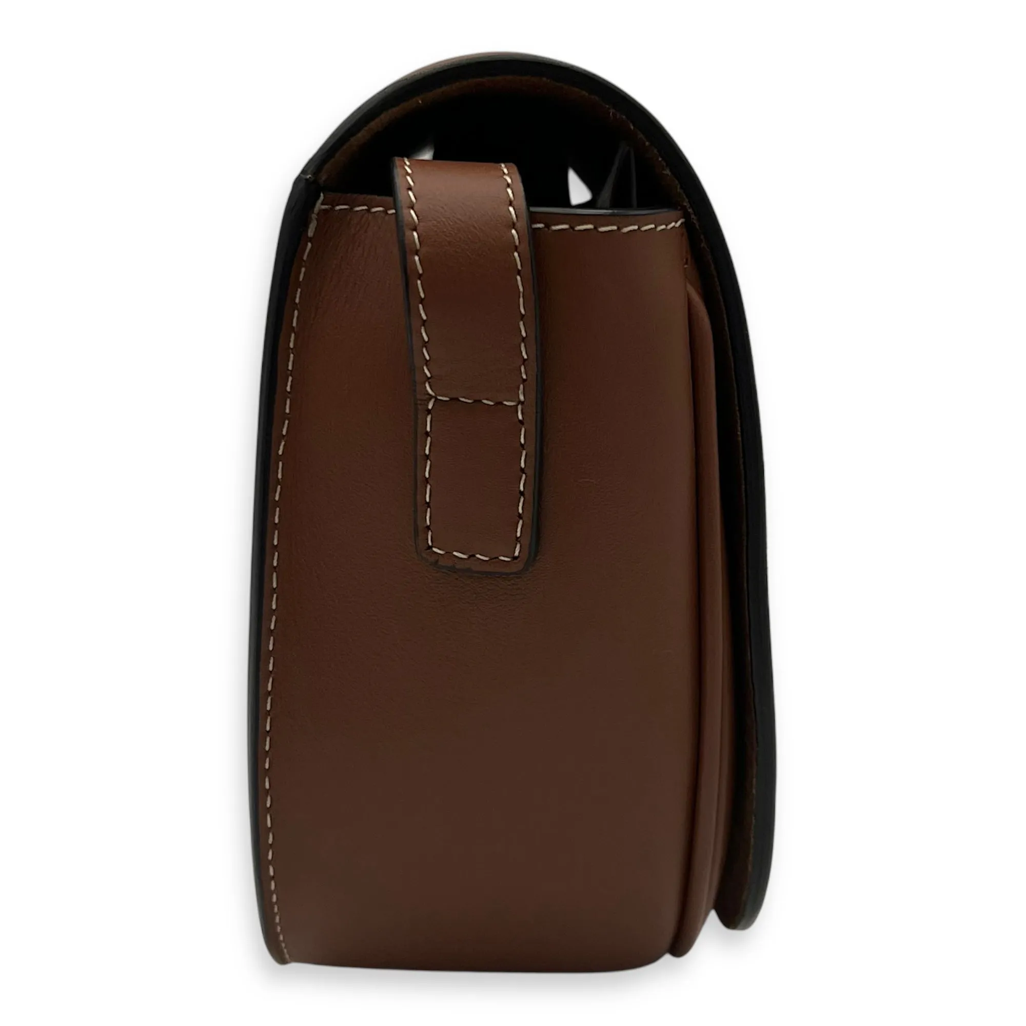 Folco Crossbody Bag Brown in Calfskin, Gold hardware
