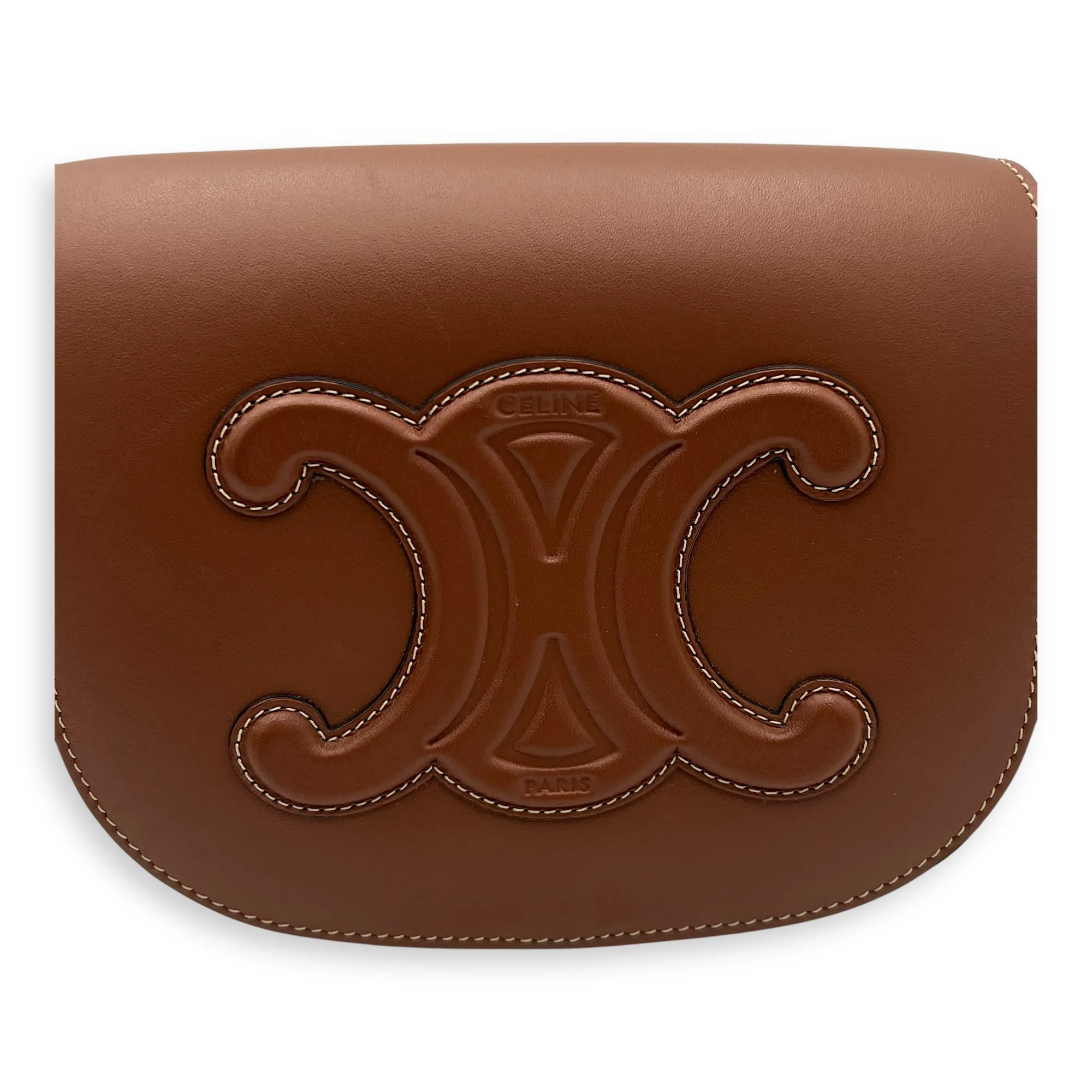 Folco Crossbody Bag Brown in Calfskin, Gold hardware
