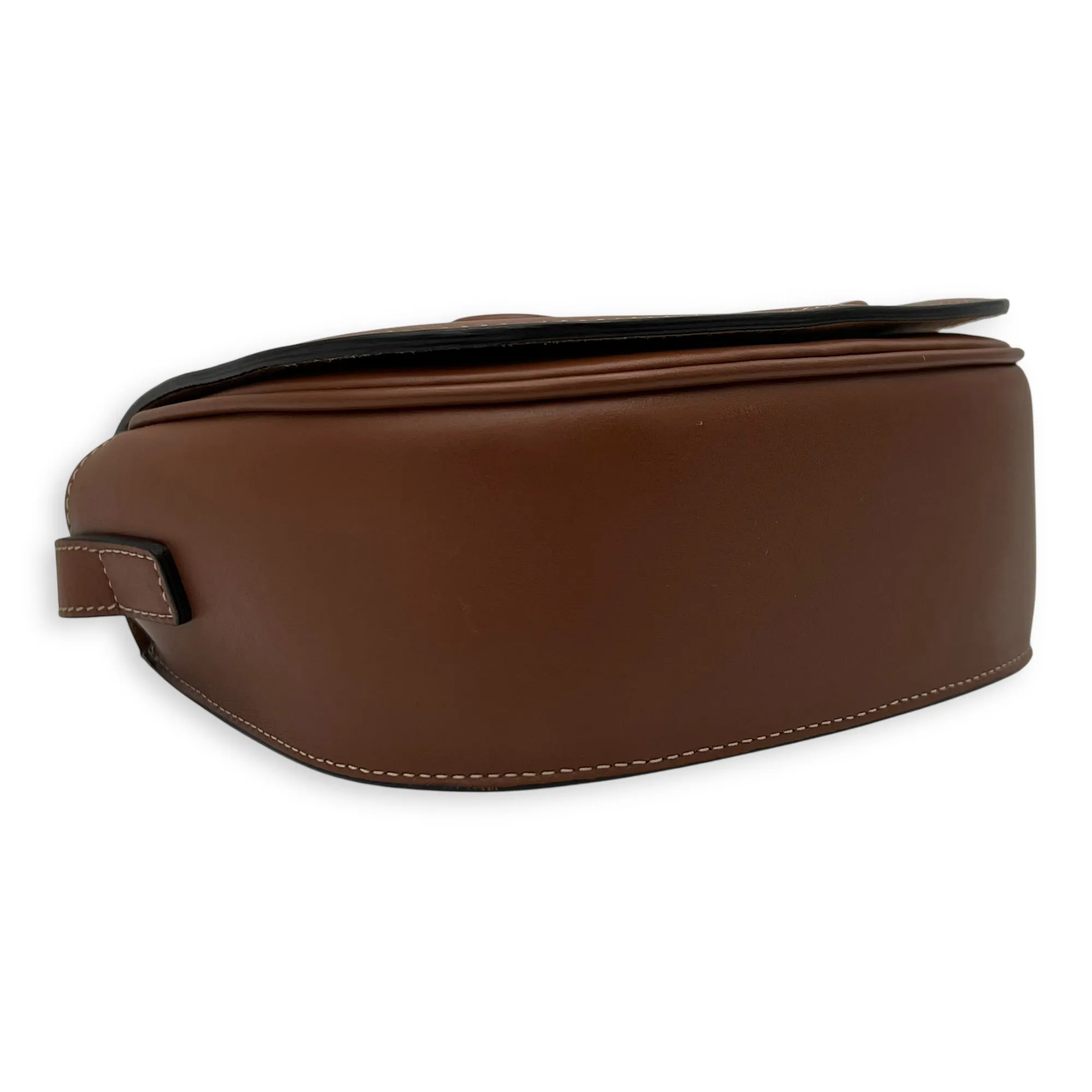 Folco Crossbody Bag Brown in Calfskin, Gold hardware