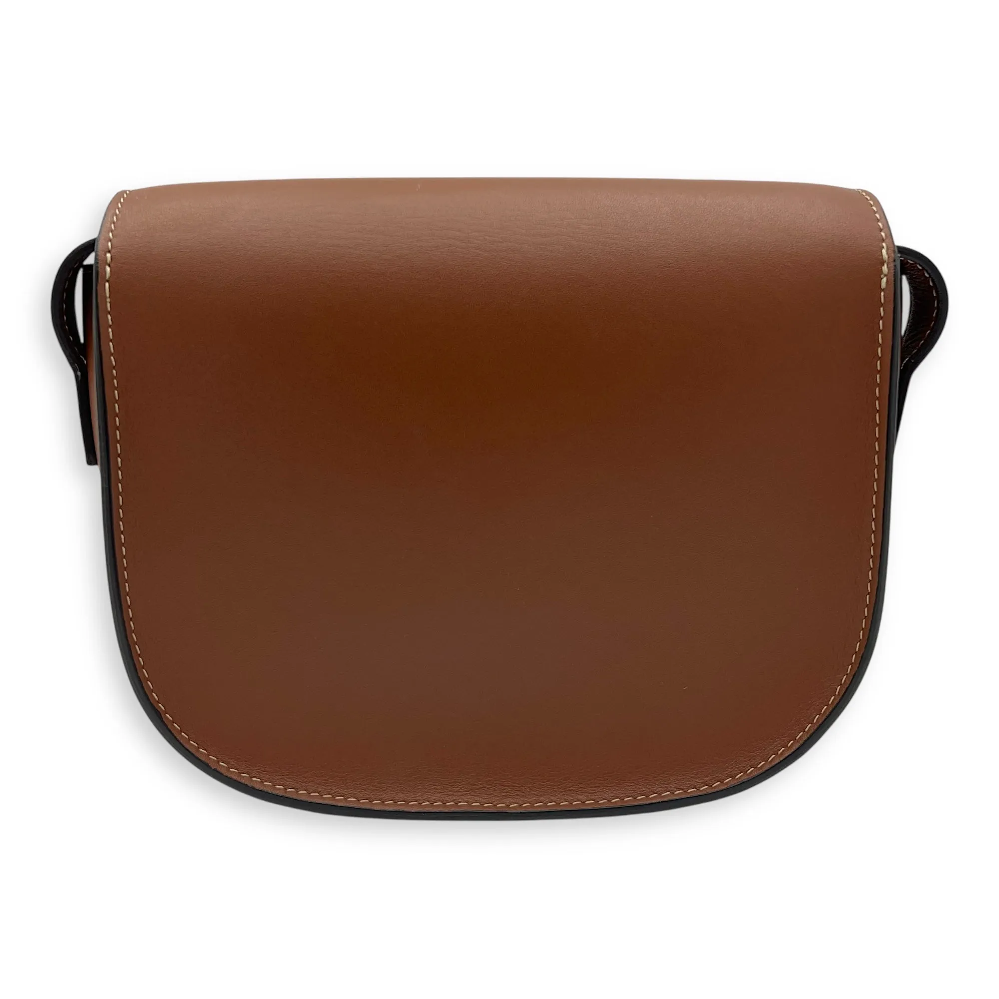 Folco Crossbody Bag Brown in Calfskin, Gold hardware